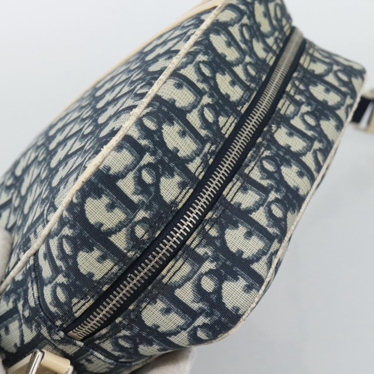 Christian Dior Trotter Canvas Shoulder Bag PVC Navy Silver Auth 192257