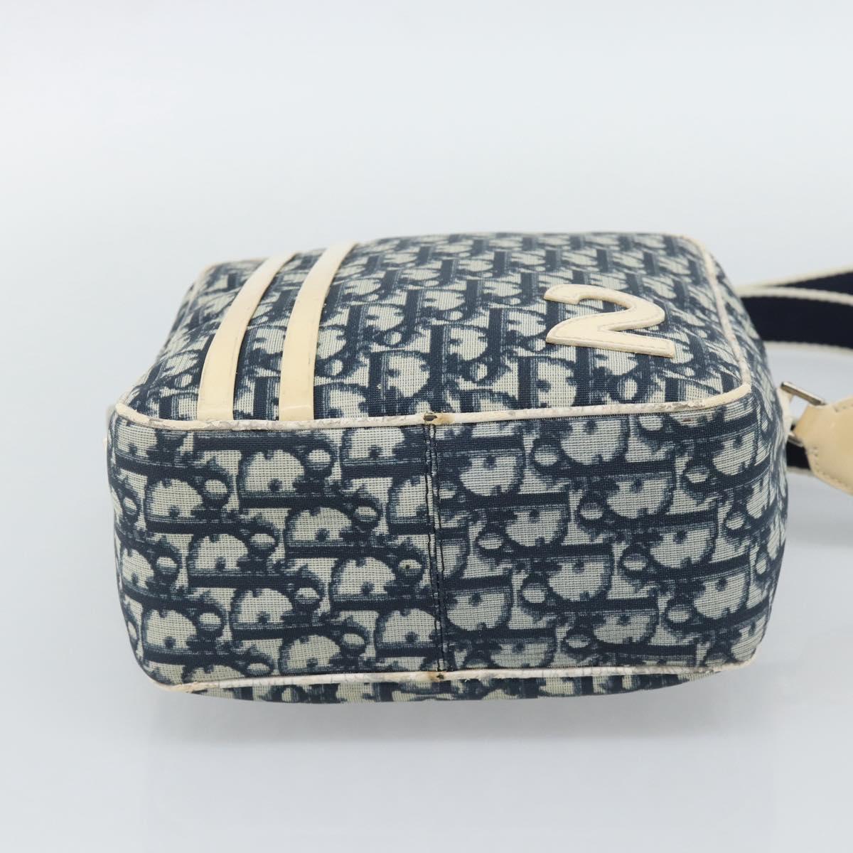 Christian Dior Trotter Canvas Shoulder Bag PVC Navy Silver Auth 192257
