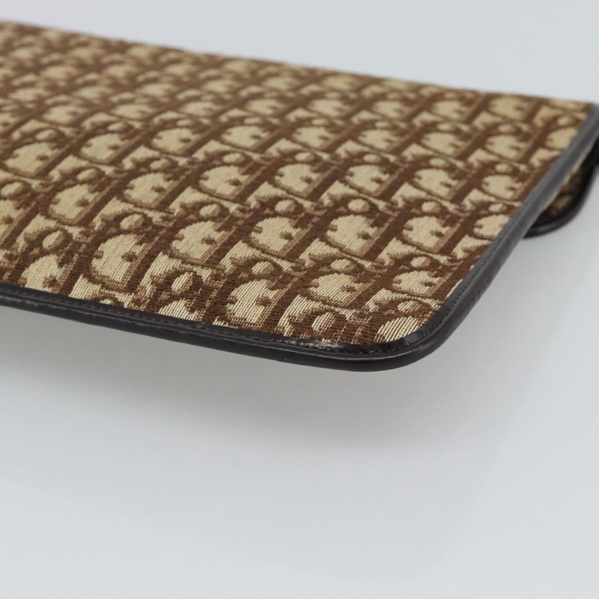Christian Dior Trotter Canvas Clutch Bag Beige Gold Auth 192259