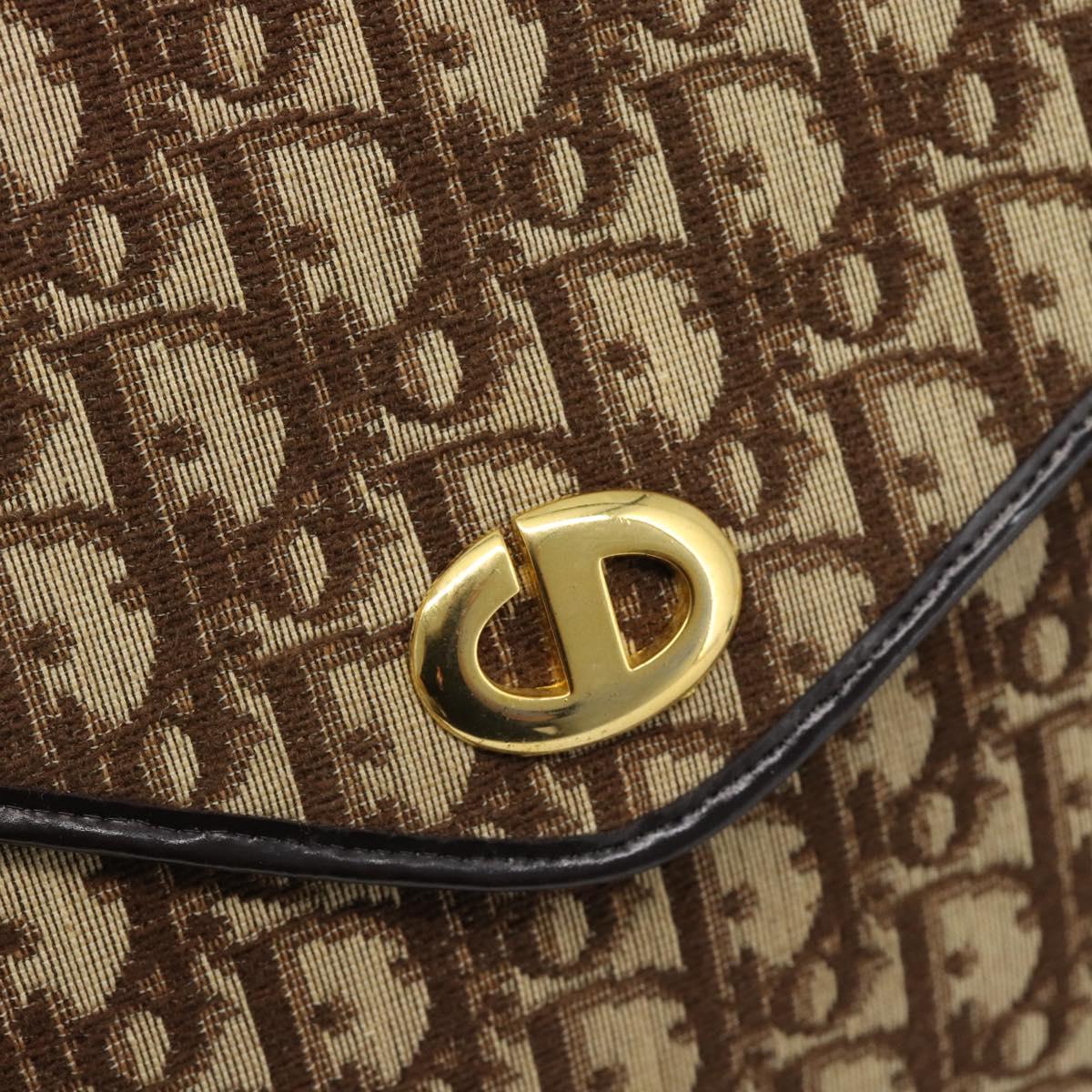 Christian Dior Trotter Canvas Clutch Bag Beige Gold Auth 192259