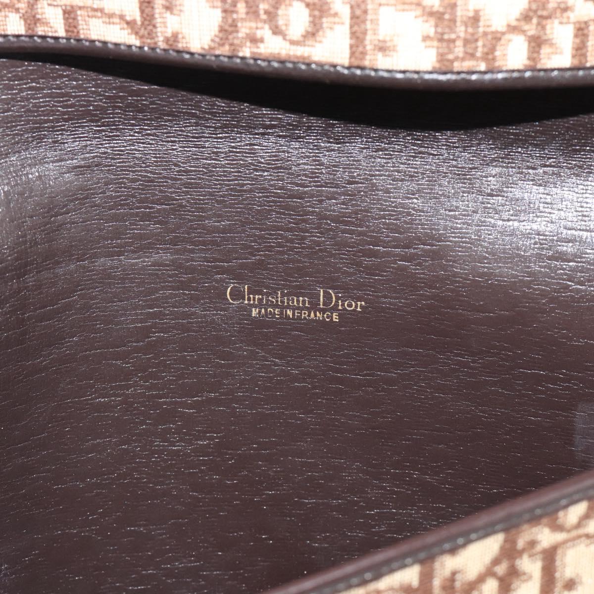 Christian Dior Trotter Canvas Clutch Bag Beige Gold Auth 192259