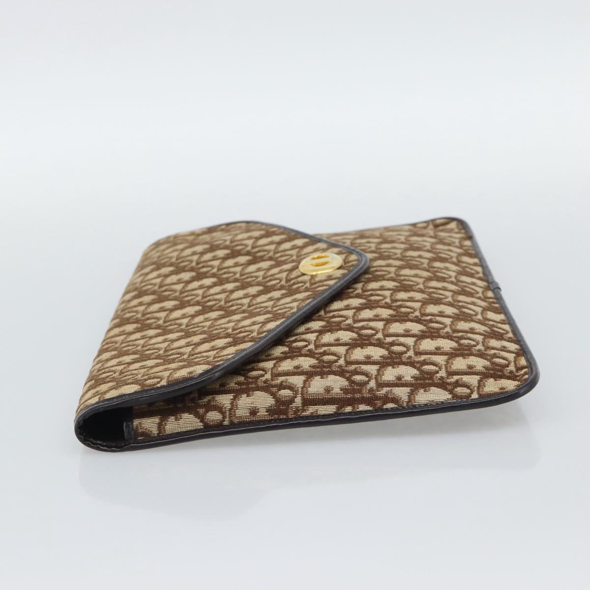 Christian Dior Trotter Canvas Clutch Bag Beige Gold Auth 192259