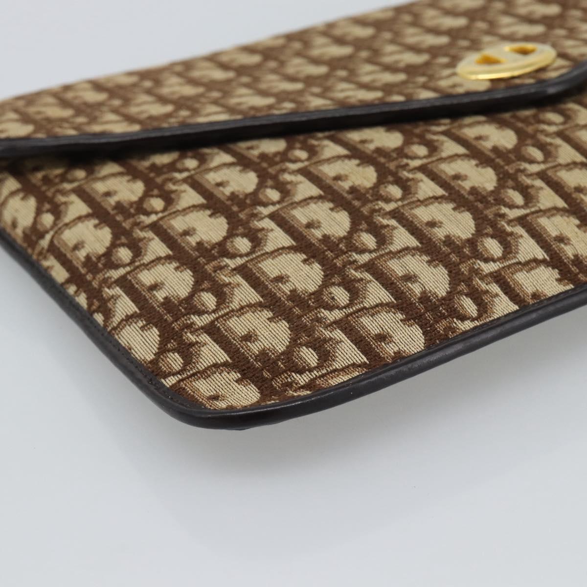 Christian Dior Trotter Canvas Clutch Bag Beige Gold Auth 192259