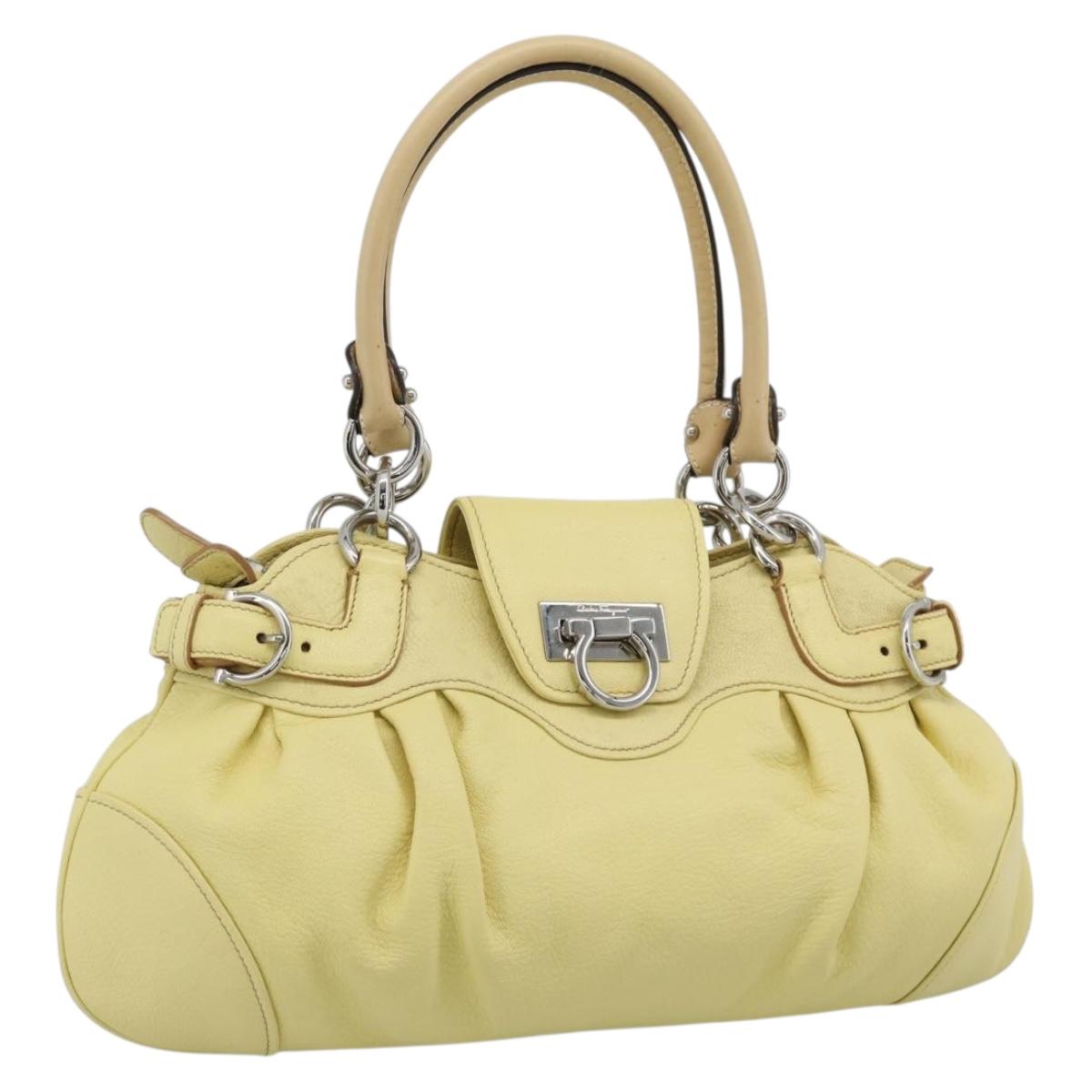 Salvatore Ferragamo Gancini Marissa Hand Bag Leather Yellow Silver Auth 192260