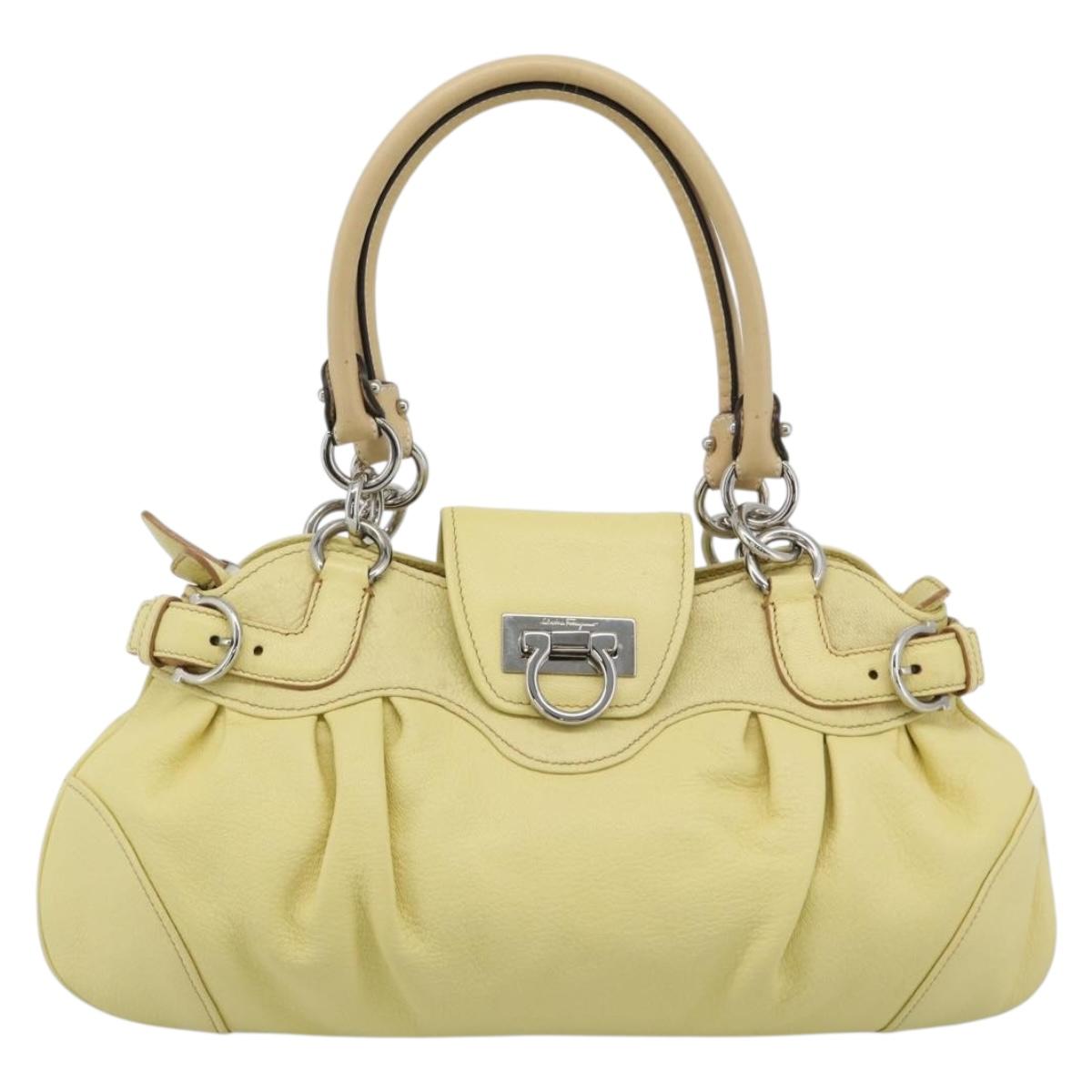 Salvatore Ferragamo Gancini Marissa Hand Bag Leather Yellow Silver Auth 192260
