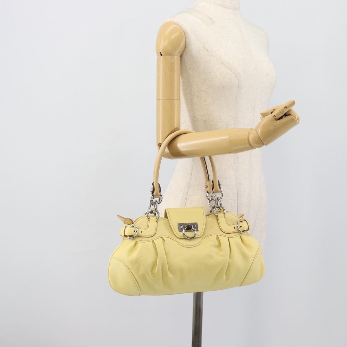 Salvatore Ferragamo Gancini Marissa Hand Bag Leather Yellow Silver Auth 192260