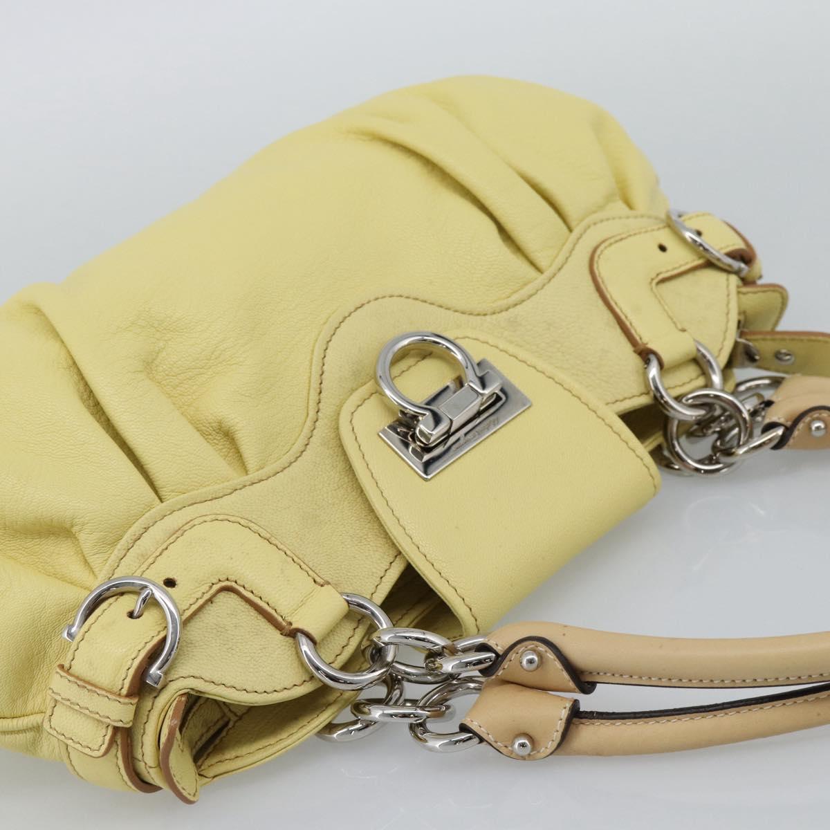 Salvatore Ferragamo Gancini Marissa Hand Bag Leather Yellow Silver Auth 192260