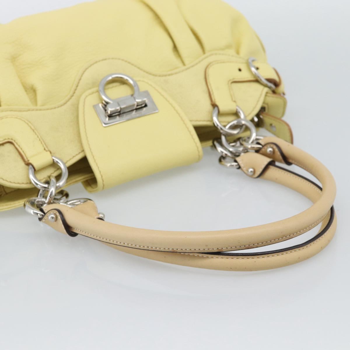 Salvatore Ferragamo Gancini Marissa Hand Bag Leather Yellow Silver Auth 192260