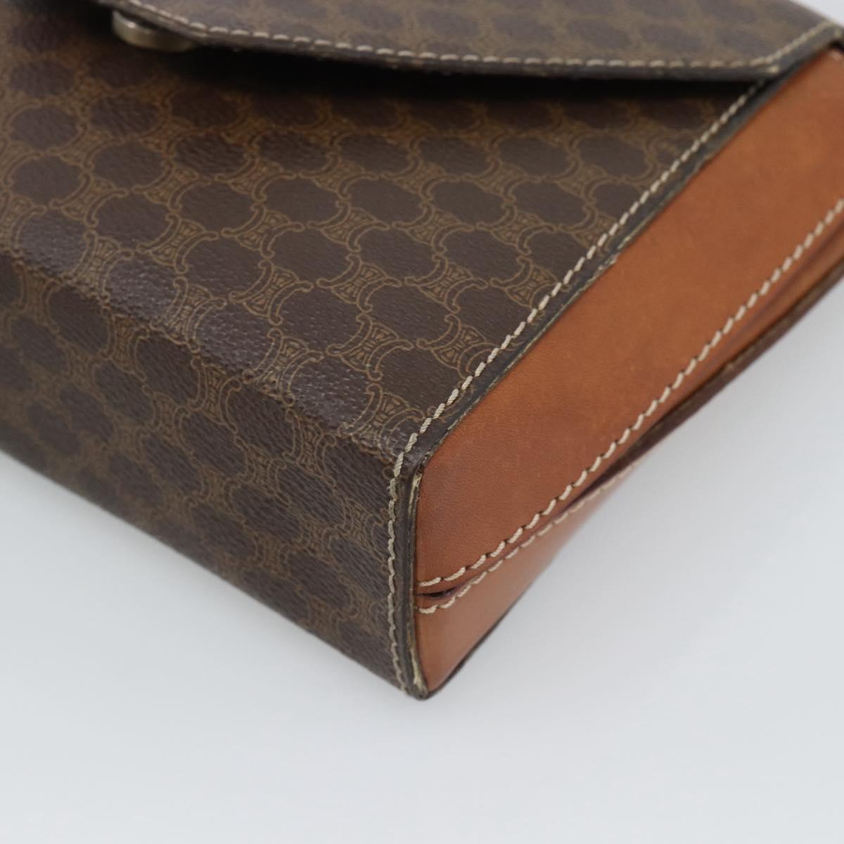 CELINE Macadam Canvas Shoulder Bag PVC Leather Brown Gold Auth 192261