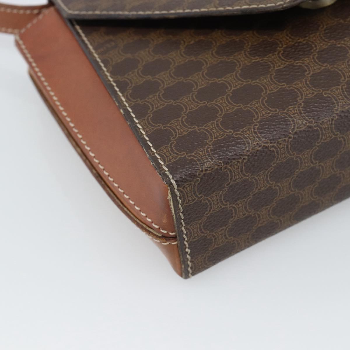 CELINE Macadam Canvas Shoulder Bag PVC Leather Brown Gold Auth 192261