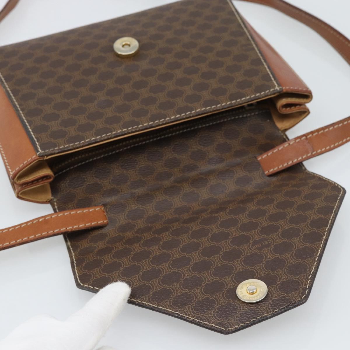 CELINE Macadam Canvas Shoulder Bag PVC Leather Brown Gold Auth 192261