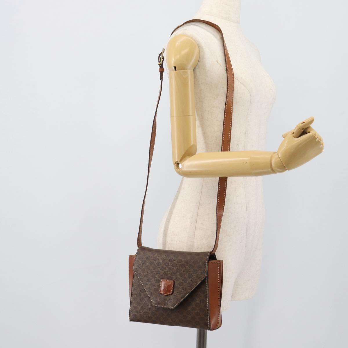 CELINE Macadam Canvas Shoulder Bag PVC Leather Brown Gold Auth 192261
