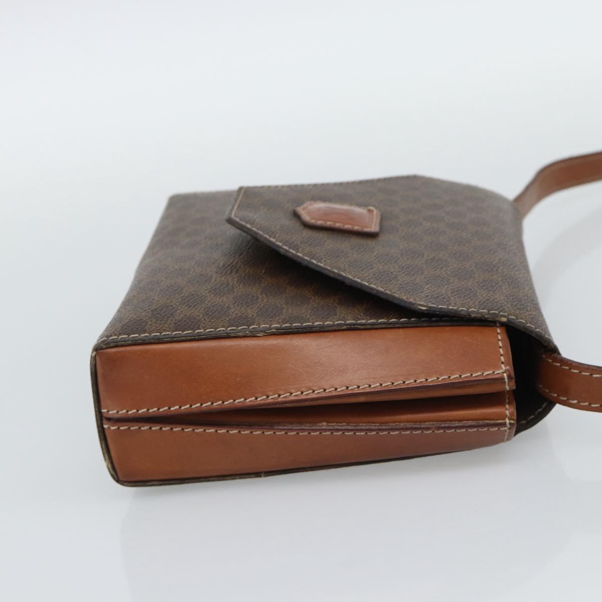 CELINE Macadam Canvas Shoulder Bag PVC Leather Brown Gold Auth 192261