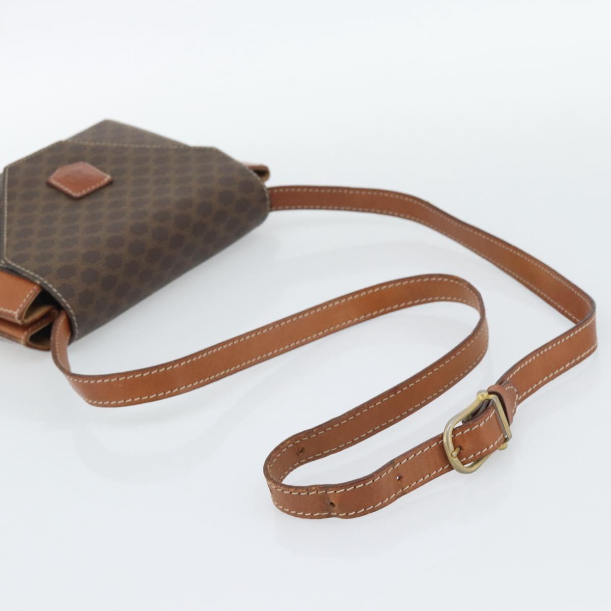 CELINE Macadam Canvas Shoulder Bag PVC Leather Brown Gold Auth 192261