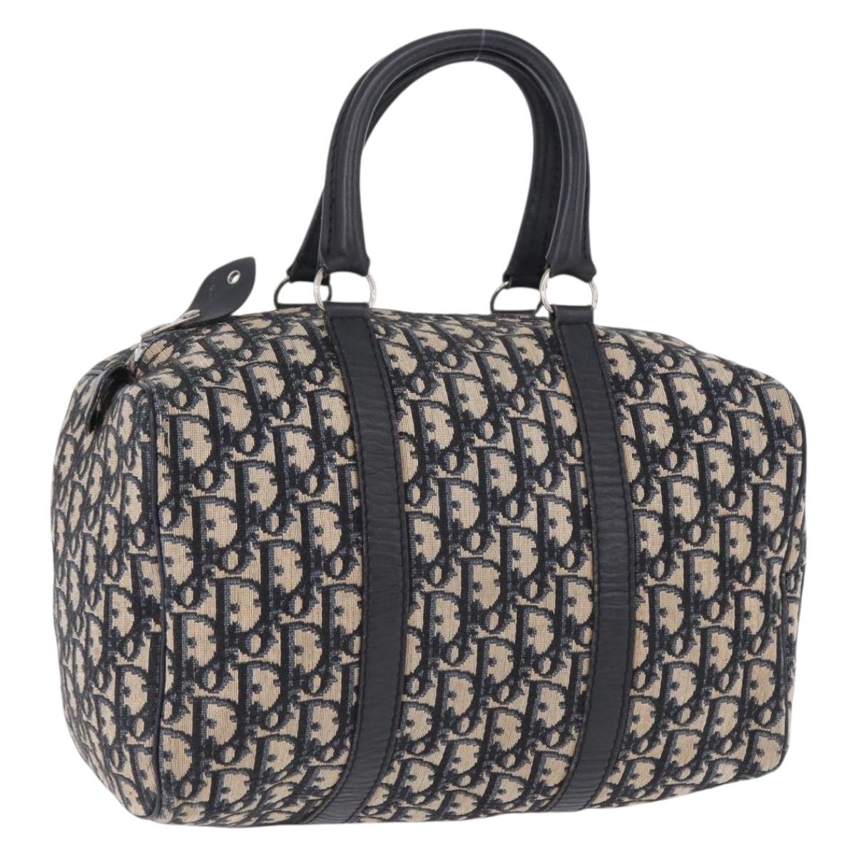 Christian Dior Trotter Canvas Boston Bag Navy Silver Auth 192264