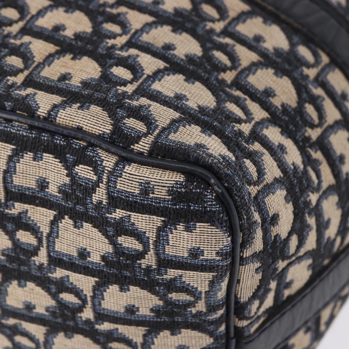 Christian Dior Trotter Canvas Boston Bag Navy Silver Auth 192264