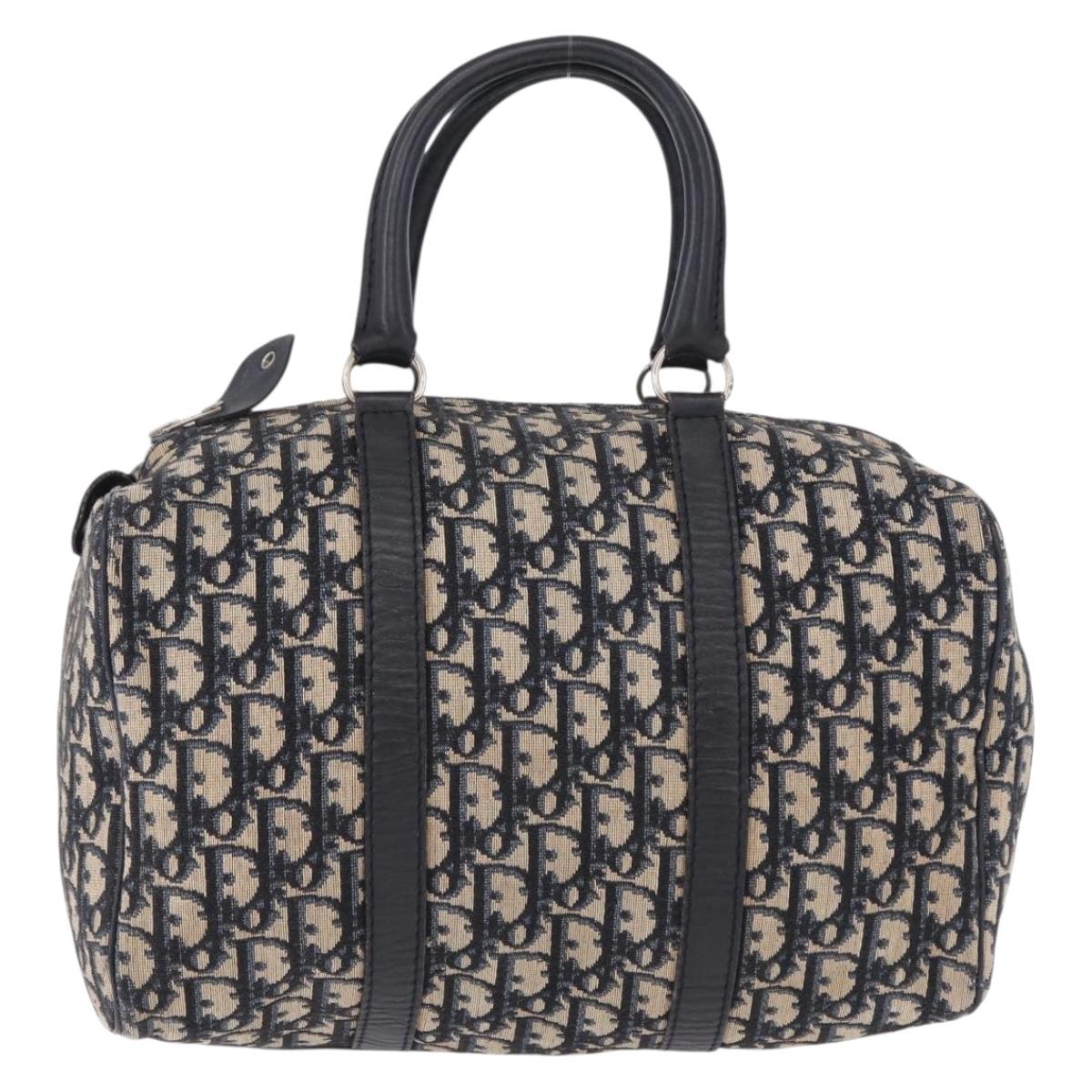 Christian Dior Trotter Canvas Boston Bag Navy Silver Auth 192264