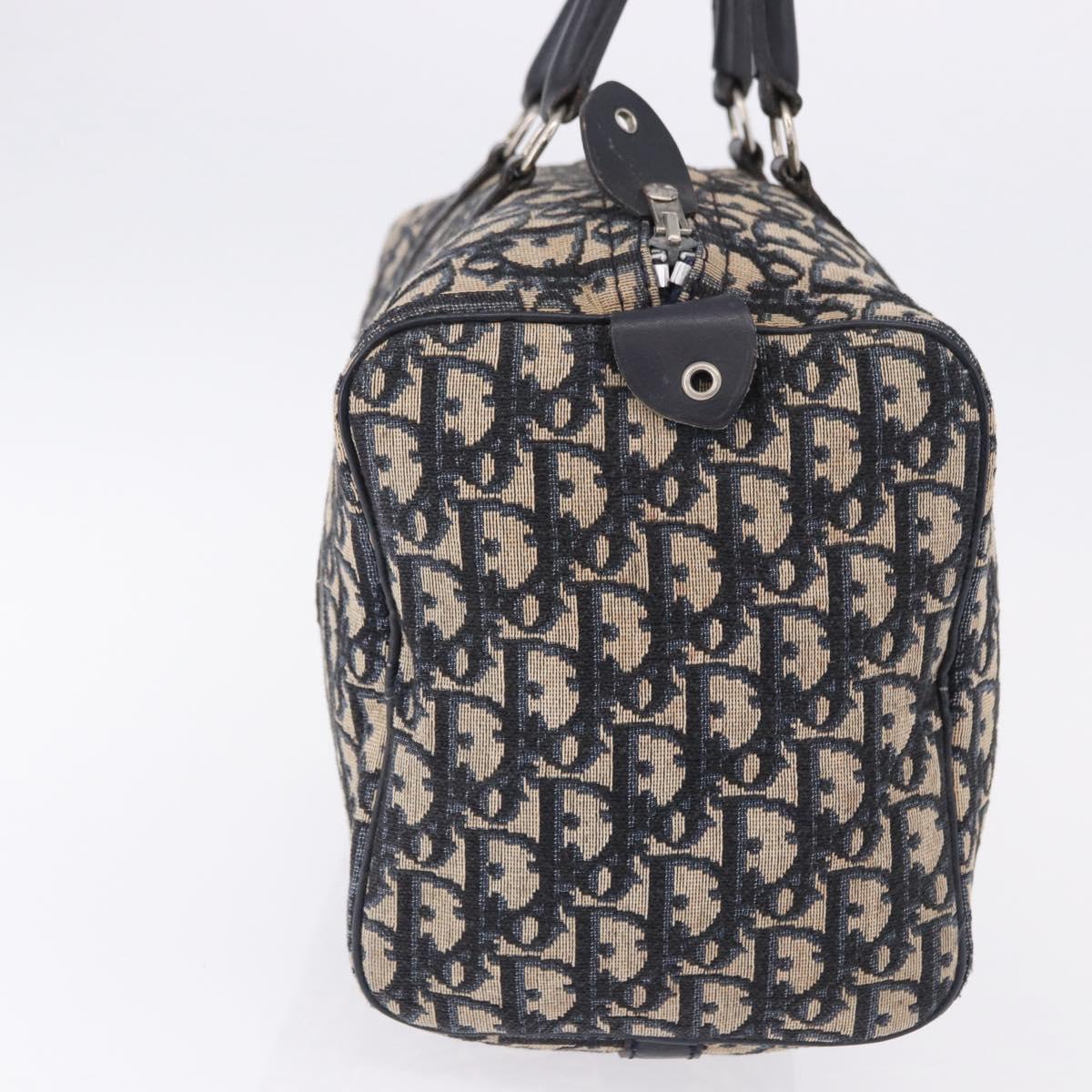 Christian Dior Trotter Canvas Boston Bag Navy Silver Auth 192264