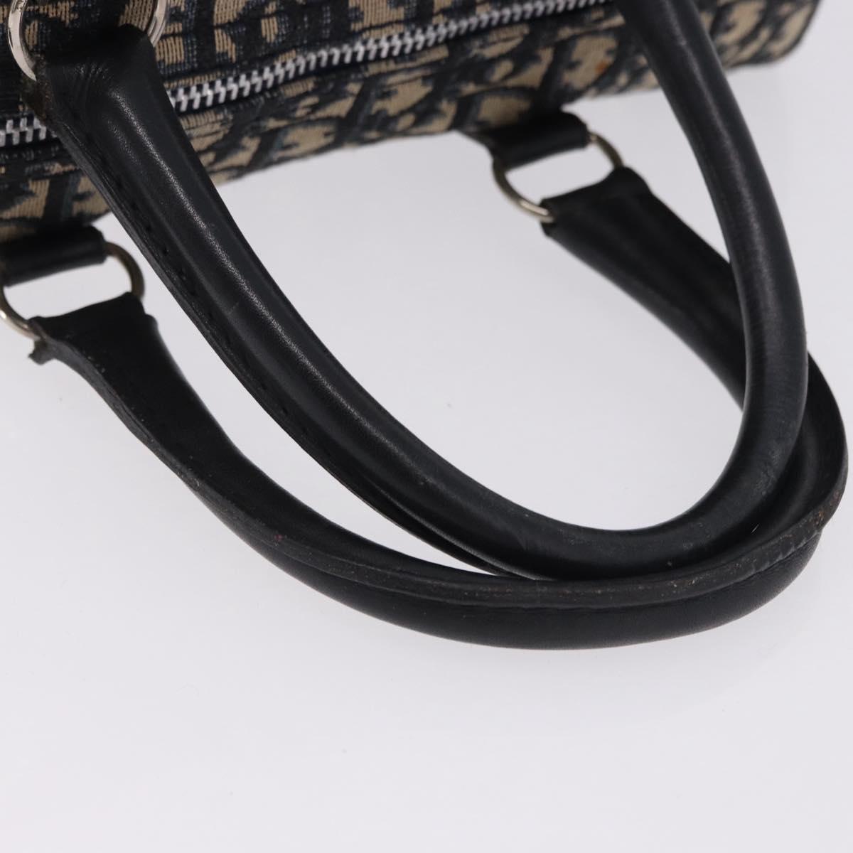Christian Dior Trotter Canvas Boston Bag Navy Silver Auth 192264