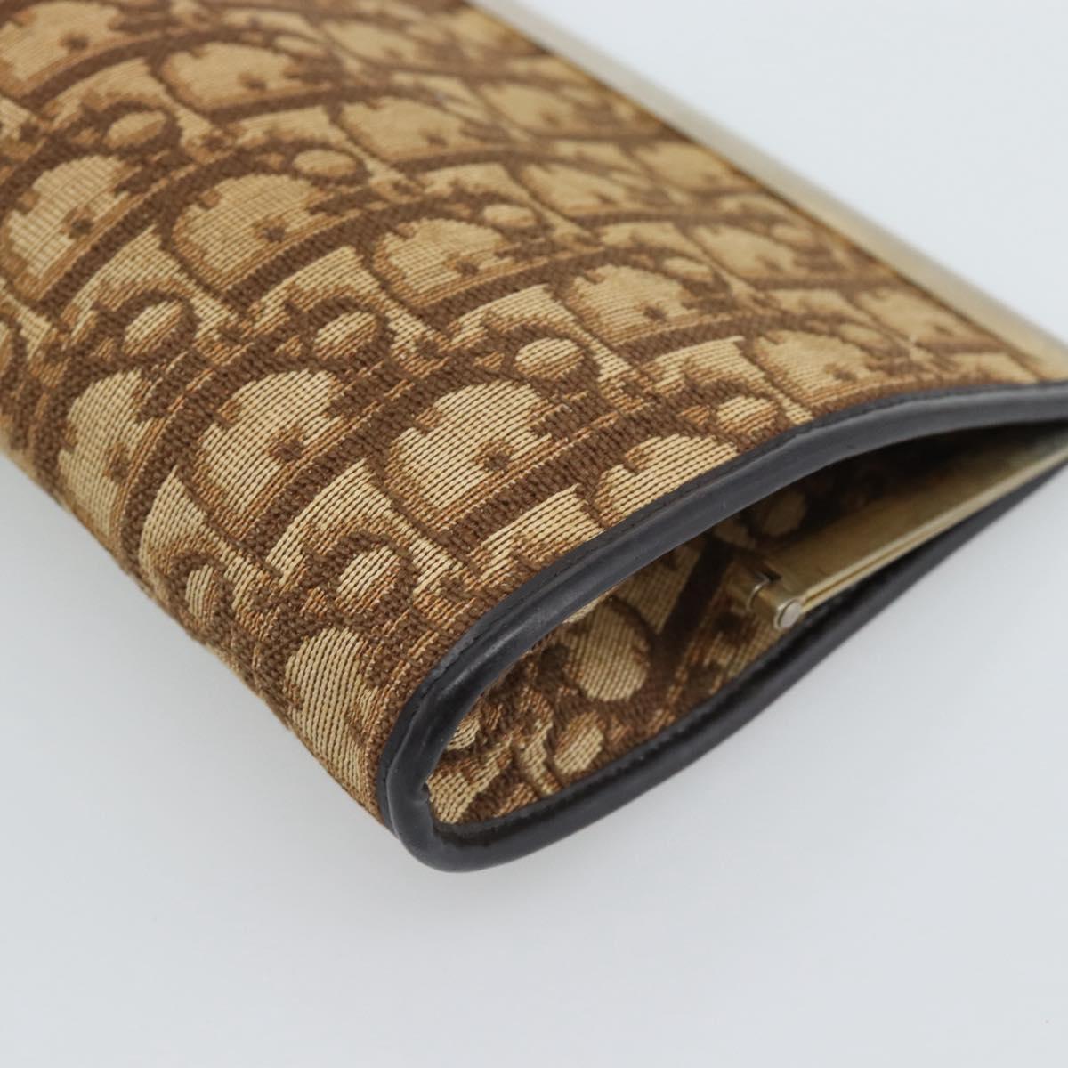 Christian Dior Trotter Canvas Clutch Bag Beige Gold Auth 192265