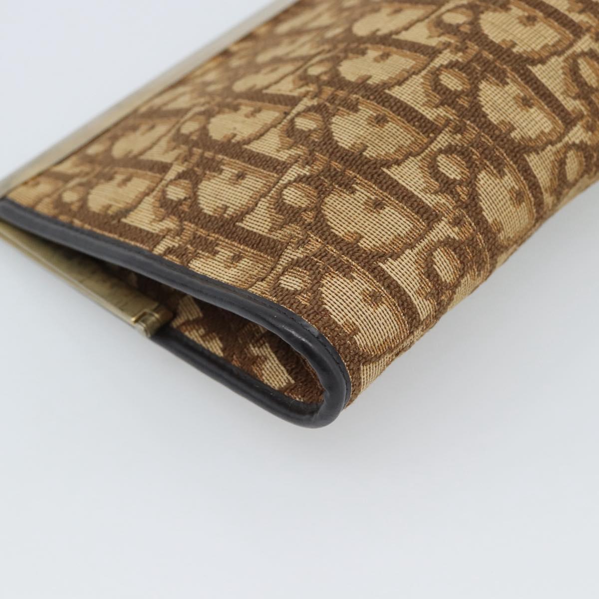 Christian Dior Trotter Canvas Clutch Bag Beige Gold Auth 192265