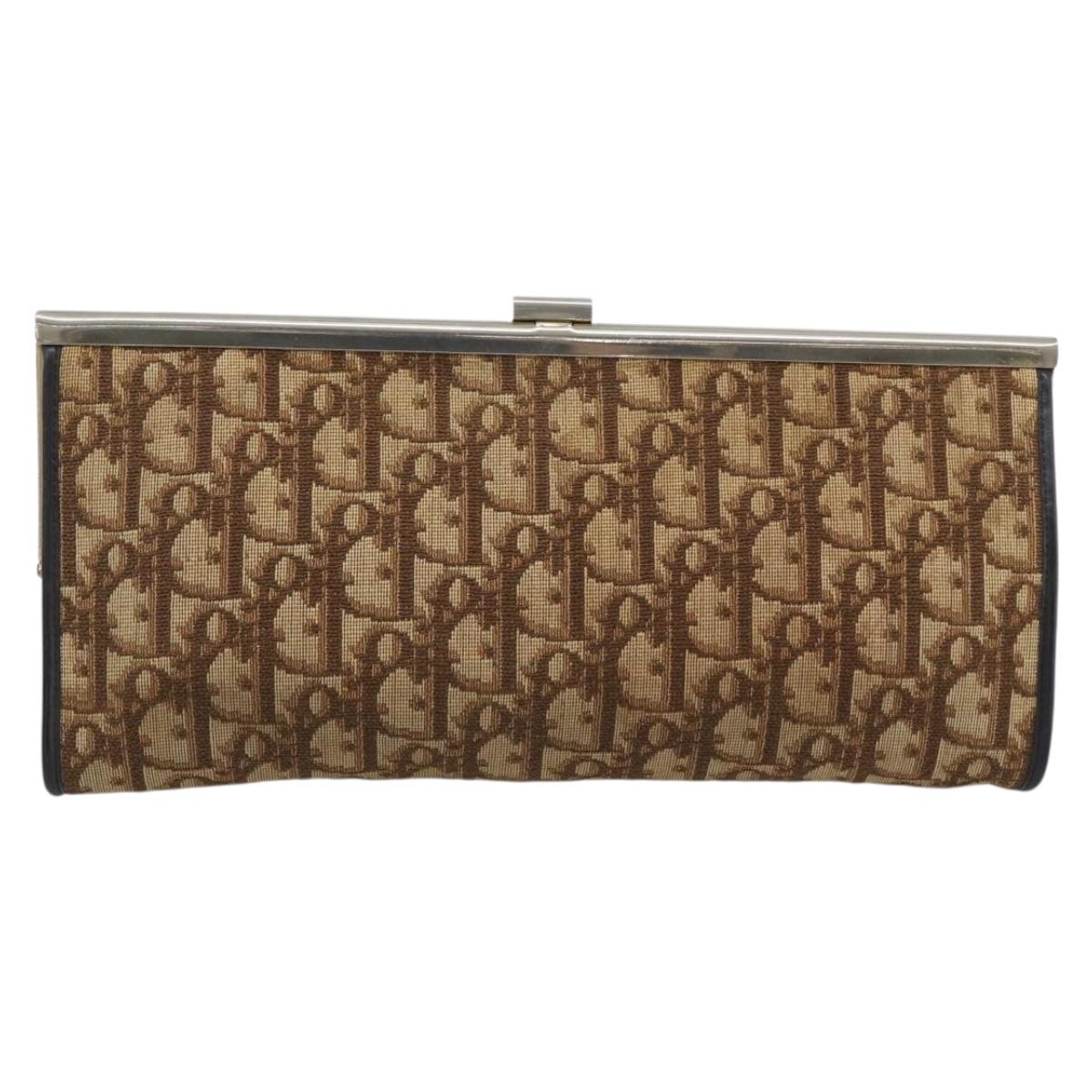 Christian Dior Trotter Canvas Clutch Bag Beige Gold Auth 192265