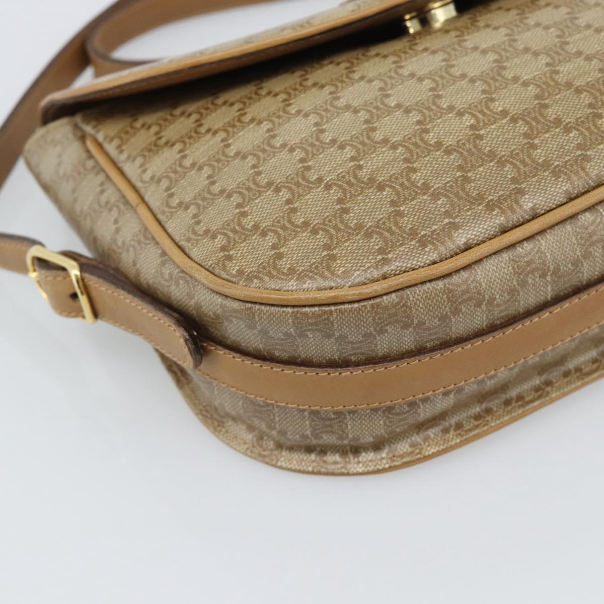 CELINE Macadam Canvas Shoulder Bag PVC Beige Gold Auth 192266