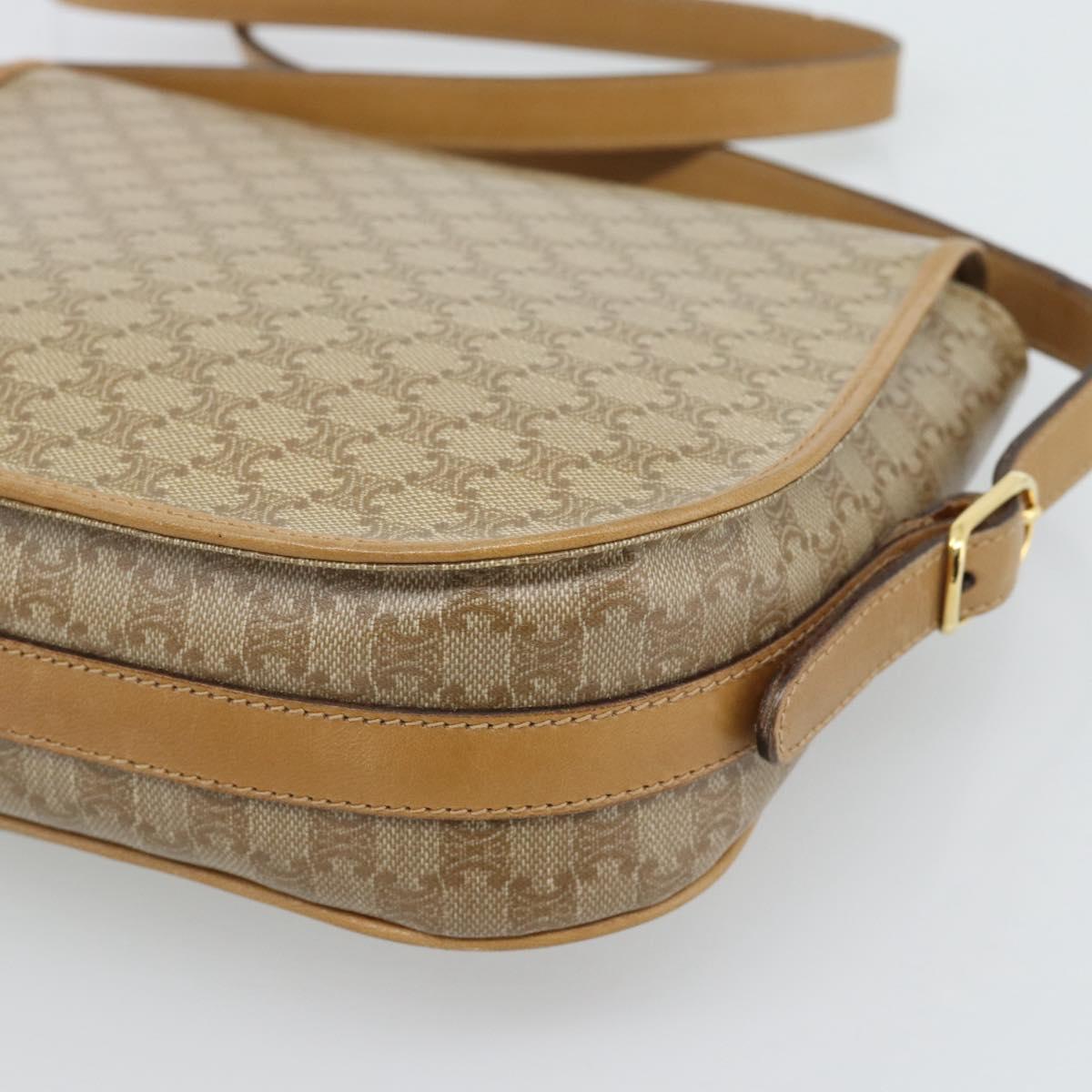 CELINE Macadam Canvas Shoulder Bag PVC Beige Gold Auth 192266