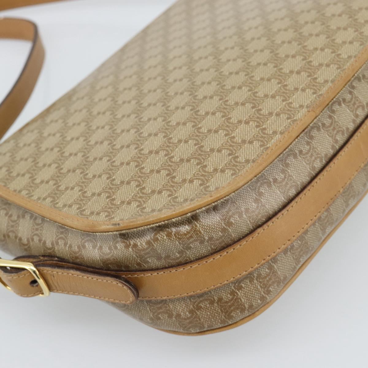 CELINE Macadam Canvas Shoulder Bag PVC Beige Gold Auth 192266