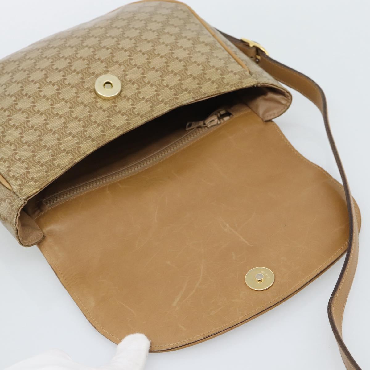 CELINE Macadam Canvas Shoulder Bag PVC Beige Gold Auth 192266