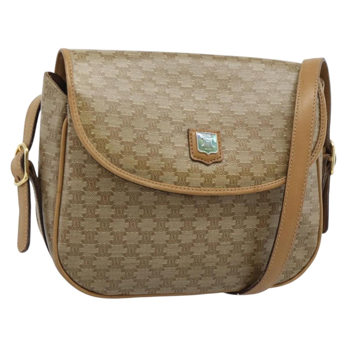 CELINE Macadam Canvas Shoulder Bag PVC Beige Gold Auth 192266