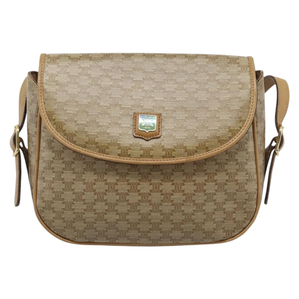 CELINE Macadam Canvas Shoulder Bag PVC Beige Gold Auth 192266