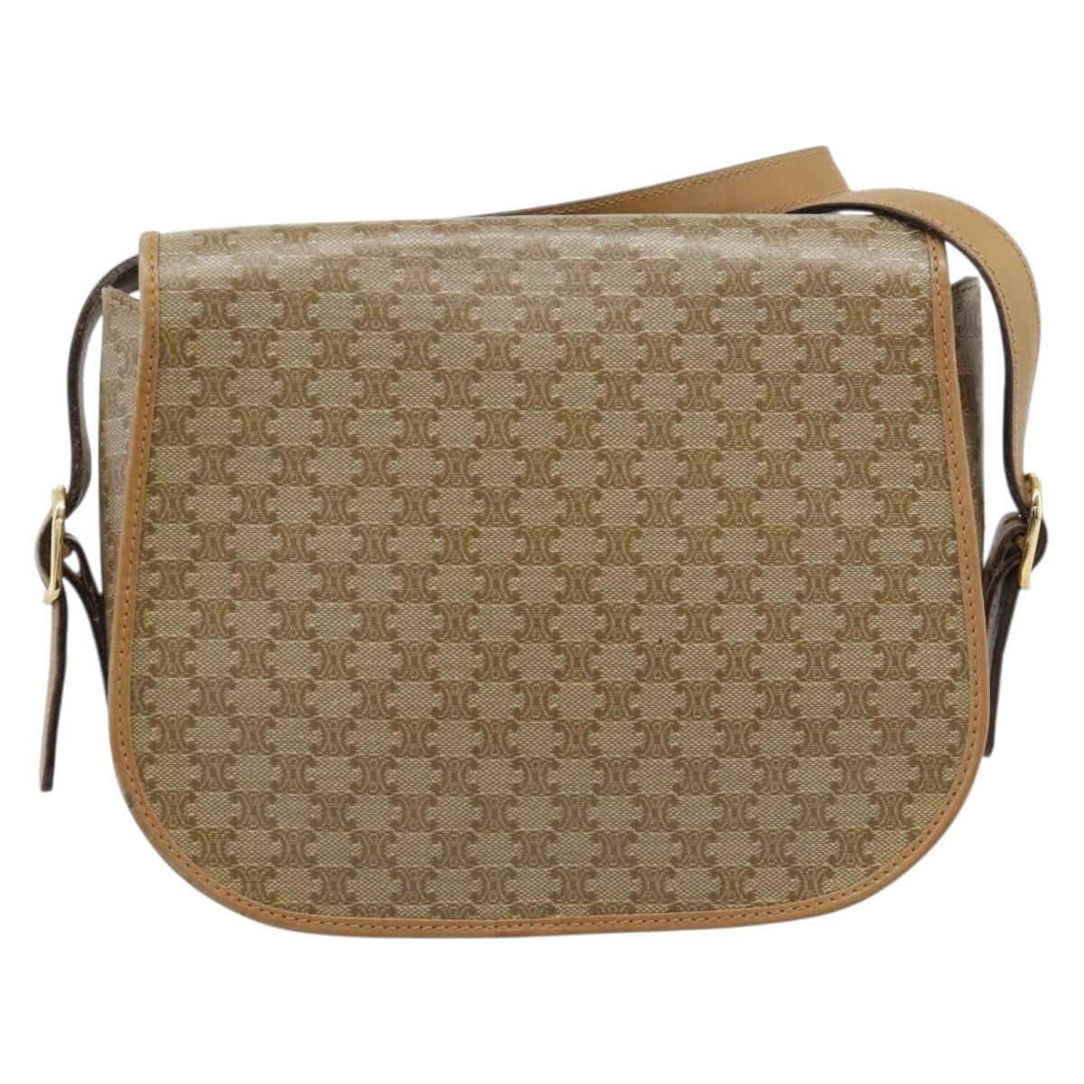 CELINE Macadam Canvas Shoulder Bag PVC Beige Gold Auth 192266