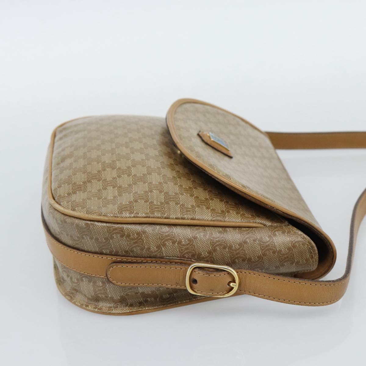 CELINE Macadam Canvas Shoulder Bag PVC Beige Gold Auth 192266