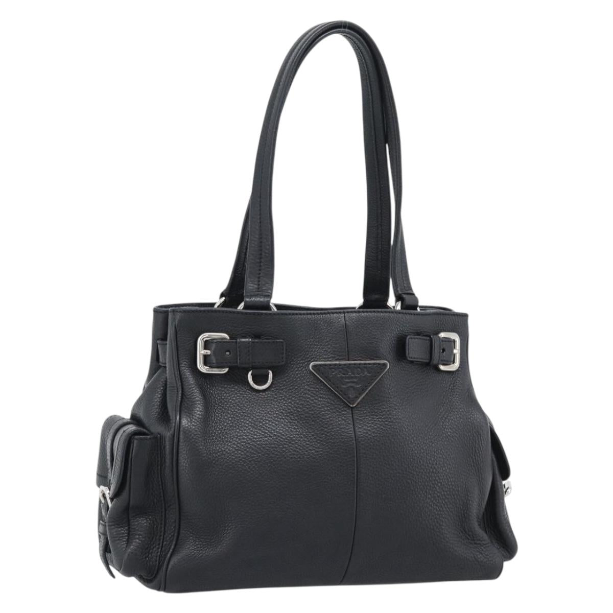 PRADA Tote Bag Vittero Dino Leather Black Silver Auth 192267SAM