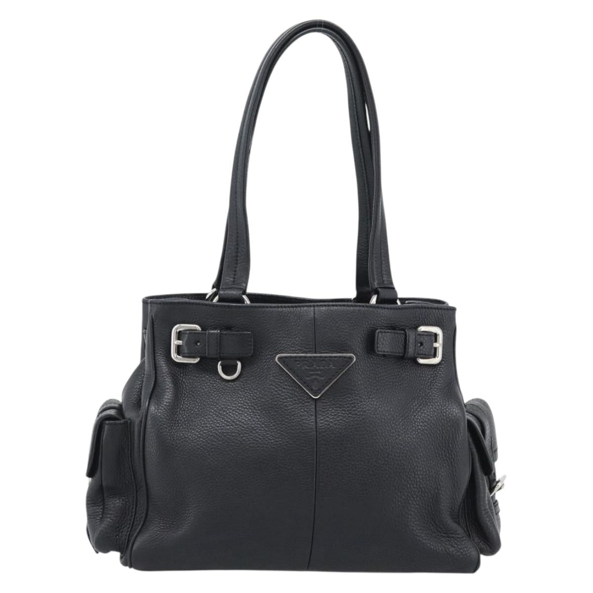 PRADA Tote Bag Vittero Dino Leather Black Silver Auth 192267SAM