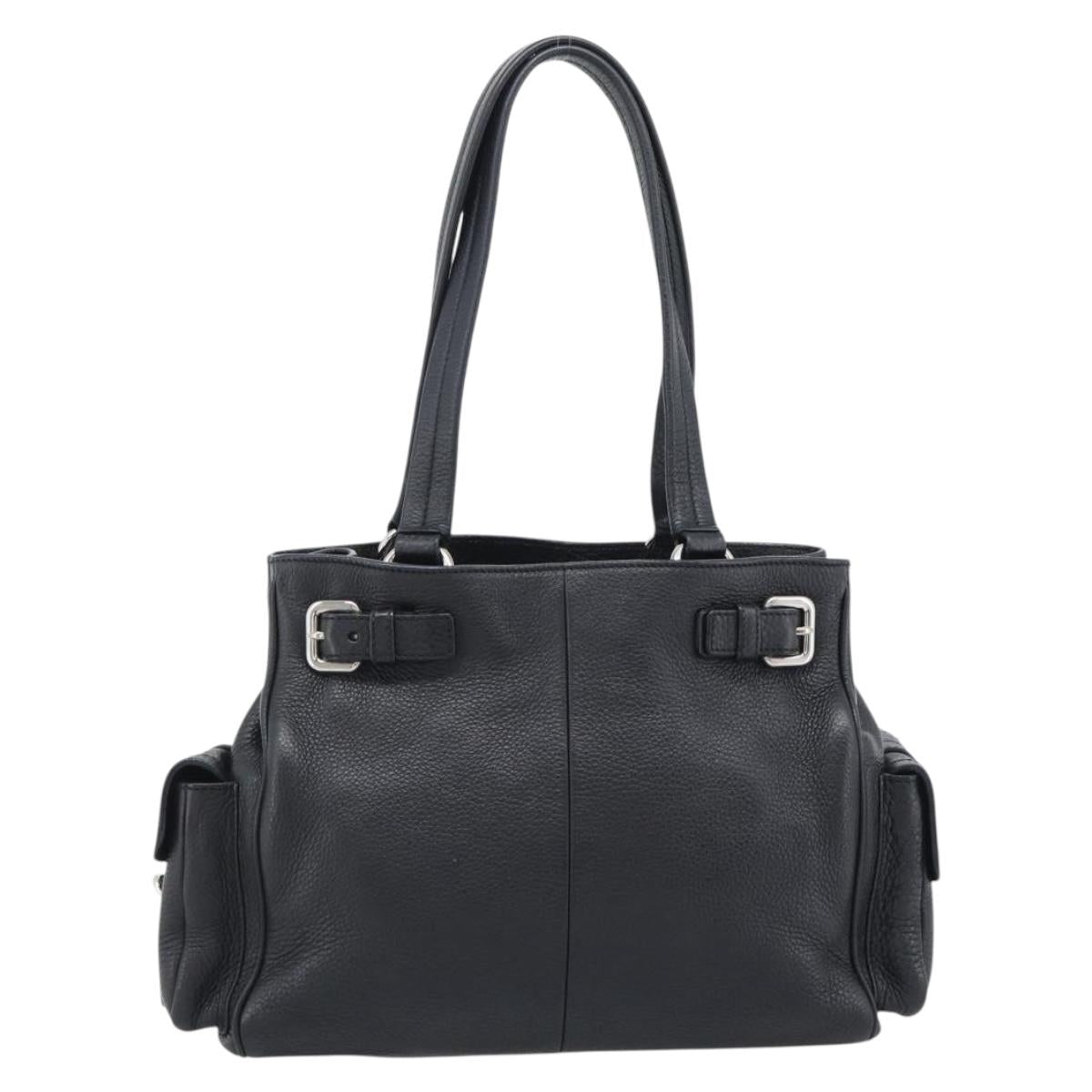 PRADA Tote Bag Vittero Dino Leather Black Silver Auth 192267SAM