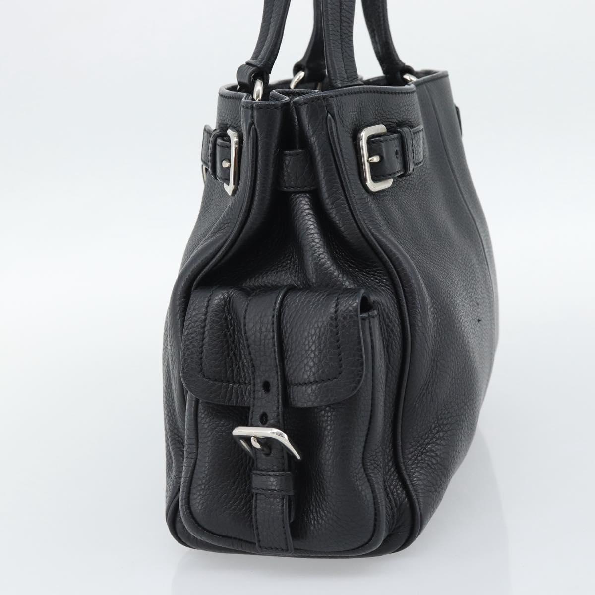 PRADA Tote Bag Vittero Dino Leather Black Silver Auth 192267SAM