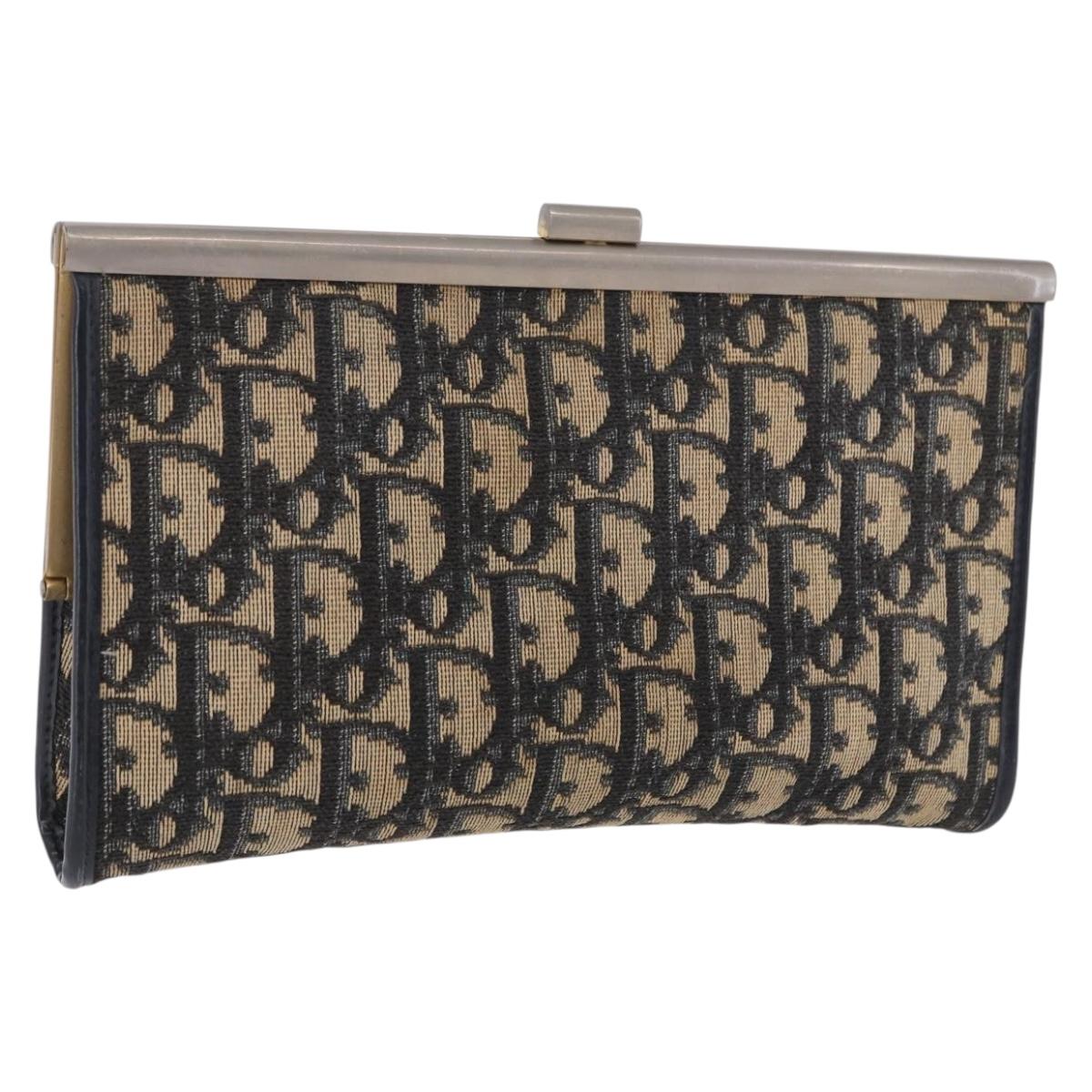 Christian Dior Trotter Canvas Clutch Bag Navy Gold Auth 192268