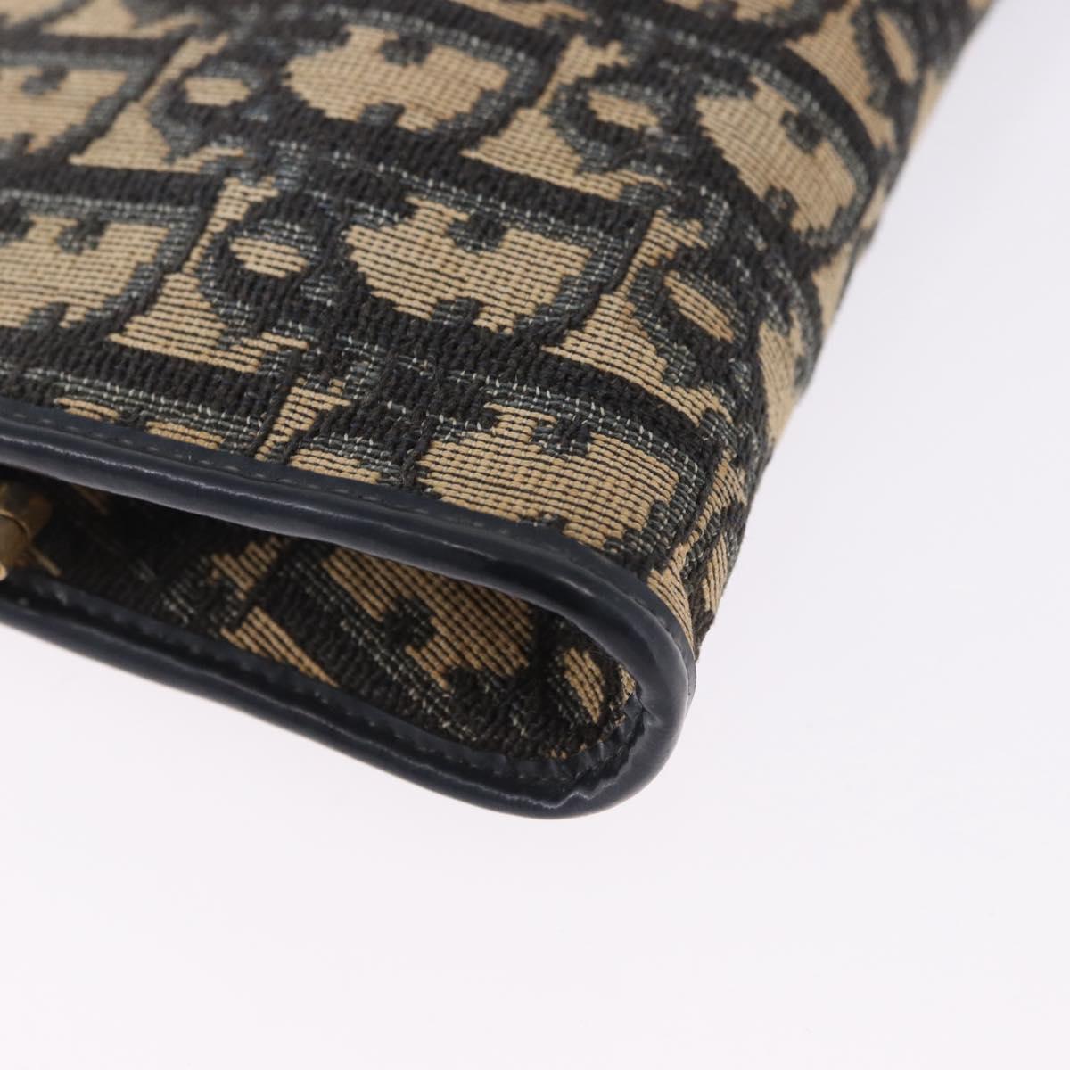 Christian Dior Trotter Canvas Clutch Bag Navy Gold Auth 192268