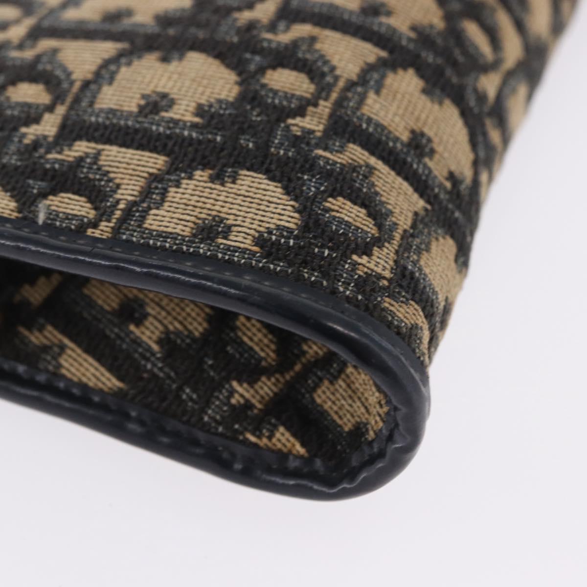 Christian Dior Trotter Canvas Clutch Bag Navy Gold Auth 192268