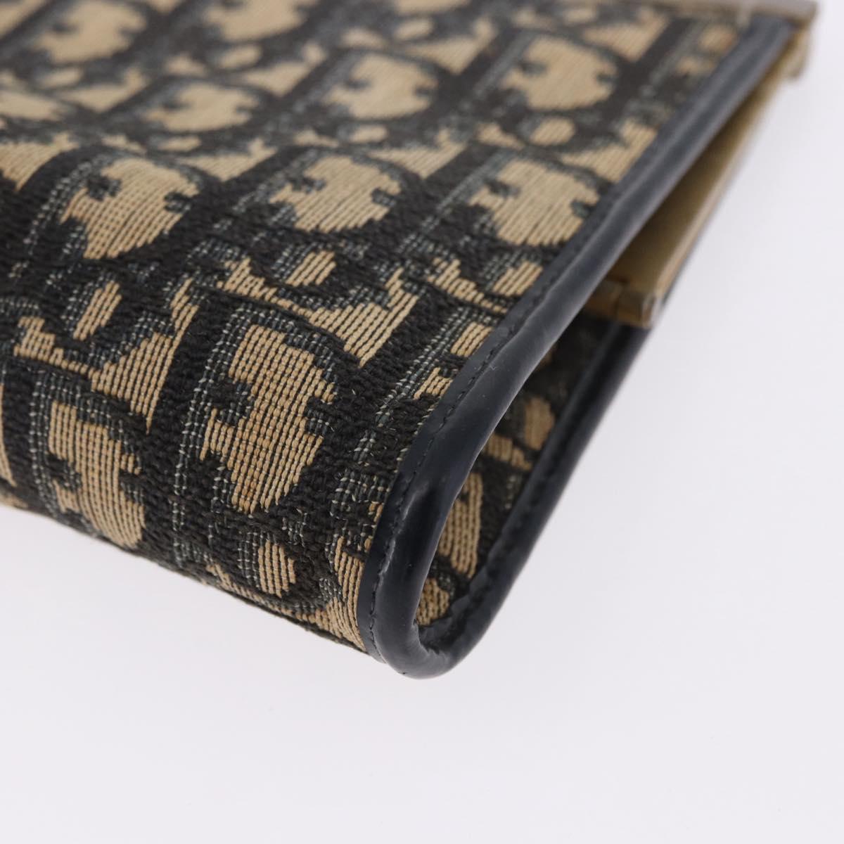 Christian Dior Trotter Canvas Clutch Bag Navy Gold Auth 192268