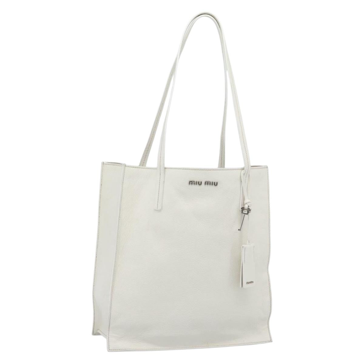 Miu Miu Tote Bag Leather White Silver Auth 192270A