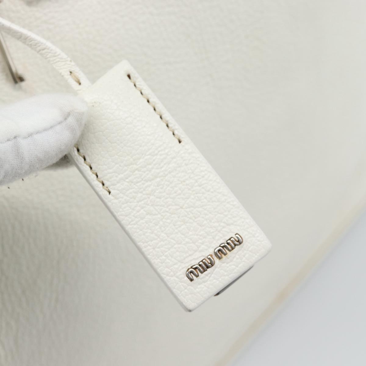 Miu Miu Tote Bag Leather White Silver Auth 192270A