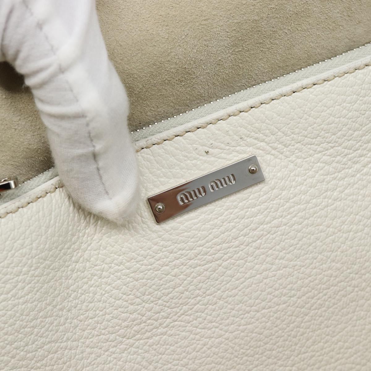 Miu Miu Tote Bag Leather White Silver Auth 192270A