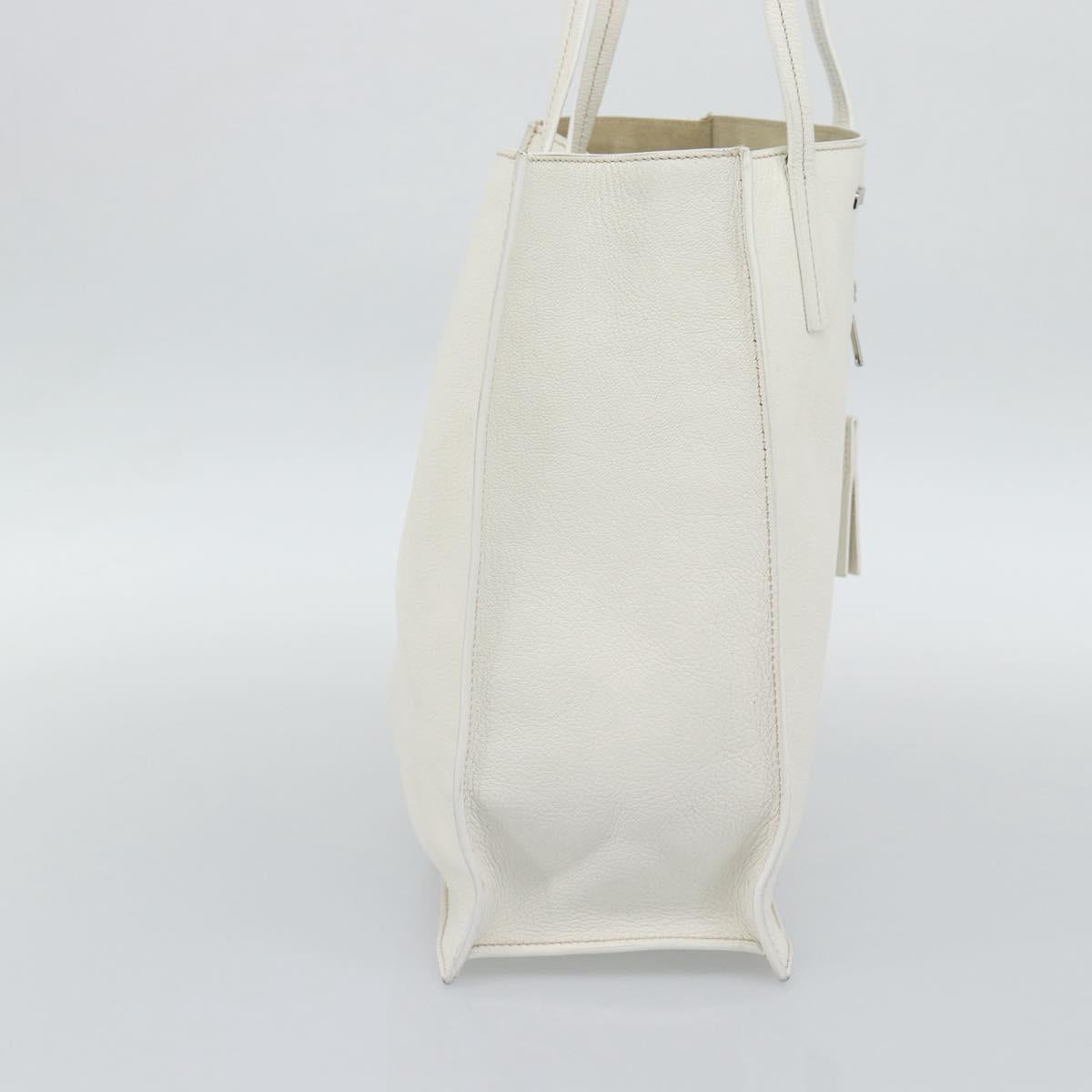 Miu Miu Tote Bag Leather White Silver Auth 192270A