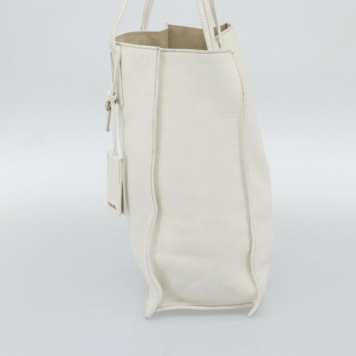 Miu Miu Tote Bag Leather White Silver Auth 192270A