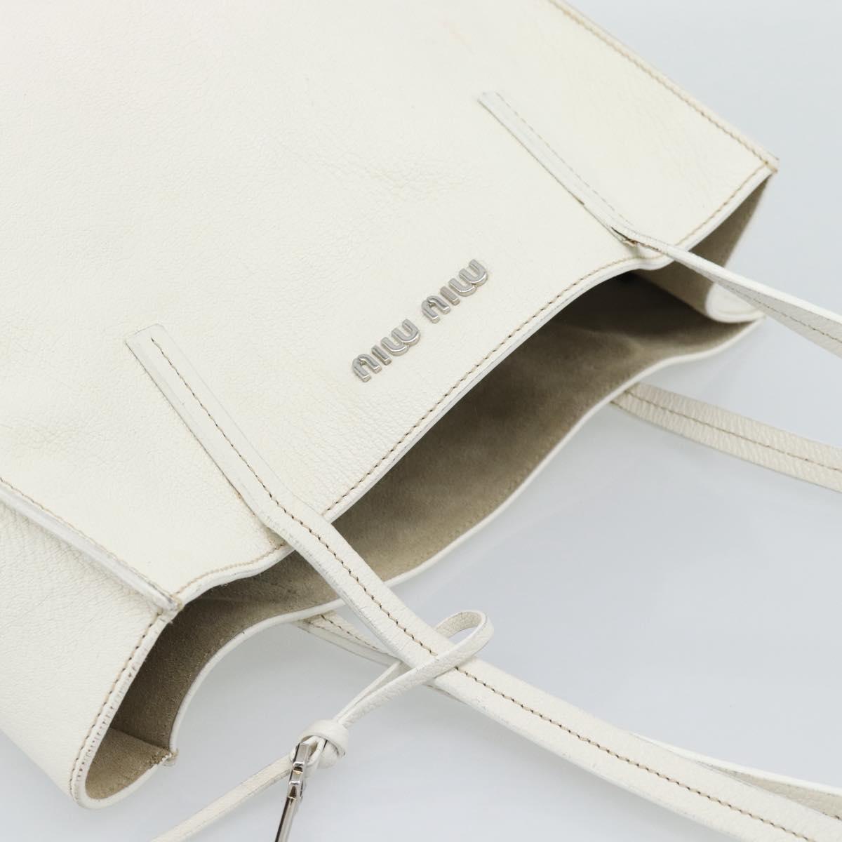 Miu Miu Tote Bag Leather White Silver Auth 192270A