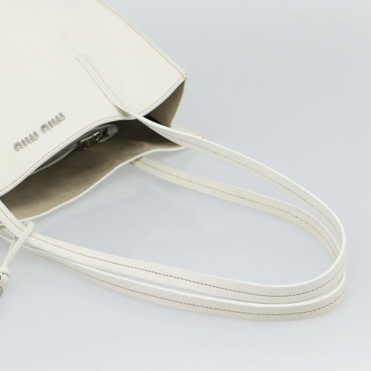 Miu Miu Tote Bag Leather White Silver Auth 192270A