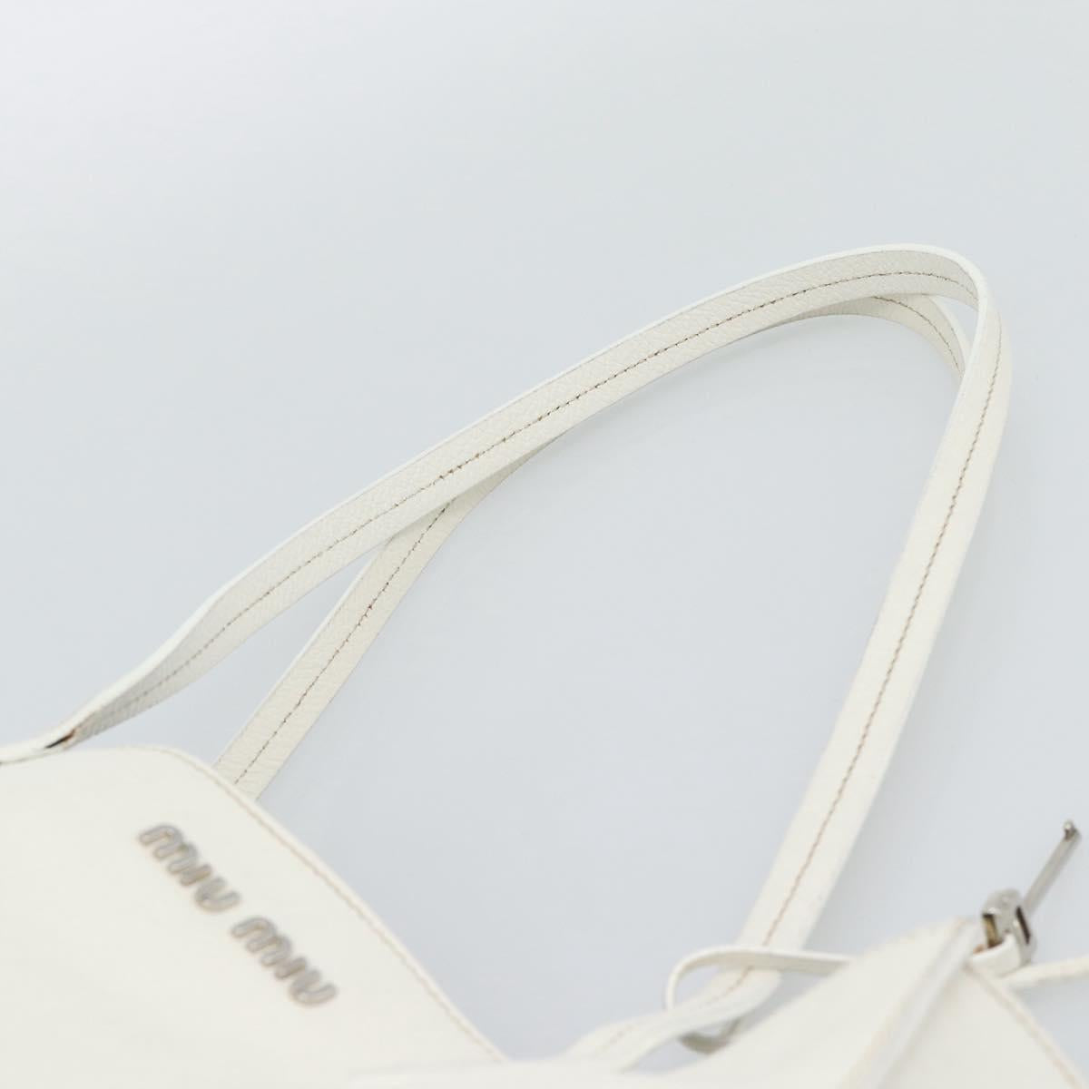 Miu Miu Tote Bag Leather White Silver Auth 192270A